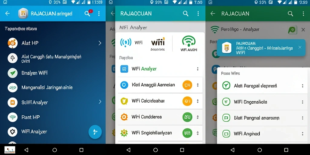 Tampilan antarmuka aplikasi RAJACUAN yang menunjukkan analisis WiFi.